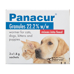 Panacur wormer granules are suitable for your Pets. Ideal for treating roundworm and tapeworm in puppies and dogs.
