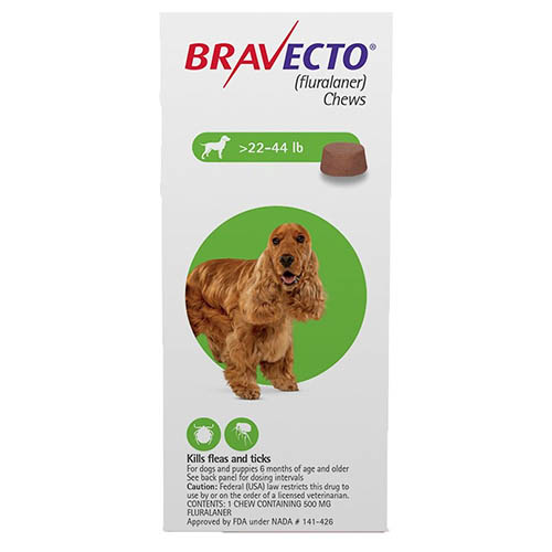 Bravecto For Medium Dogs 22- 44 Lbs Green 1 Chews