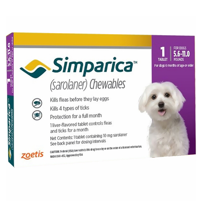 Simparica Oral Flea & Tick Preventive For Dogs 5.6-11 Lbs (Purple) 3 Pack