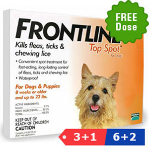 

Frontline Top Spot Small Dogs 0-22 Lbs Orange 3 + 1 Pipette Free