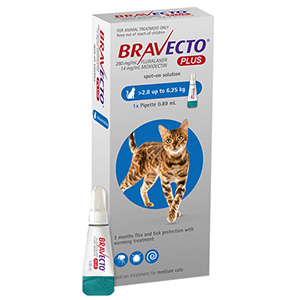

Bravecto Plus For Medium Cats 250 Mg 6.2 To 13.75 Lbs Blue 1 Doses