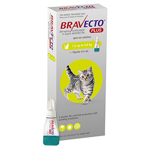 

Bravecto Plus For Small Cats 112 Mg 2.6 To 6.2 Lbs Green 1 Doses