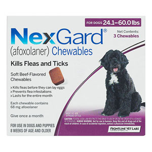 

Nexgard For Large Dogs 24.1-60 Lbs Purple 68mg 3 Chews