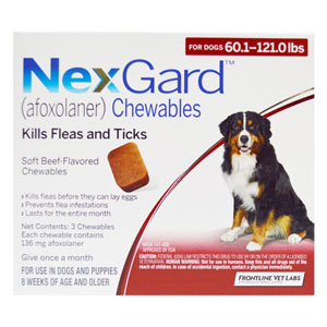 

Nexgard For Extra Large Dogs 60.1-120 Lbs Red 136mg 3 Chews