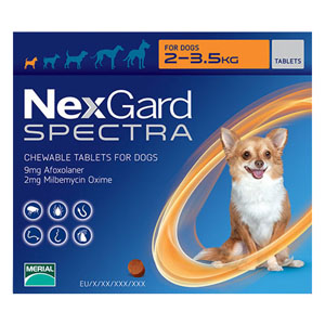 

Nexgard Spectra For Xsmall Dogs Upto 4.4-7.7 Lbs Orange 3 Pack