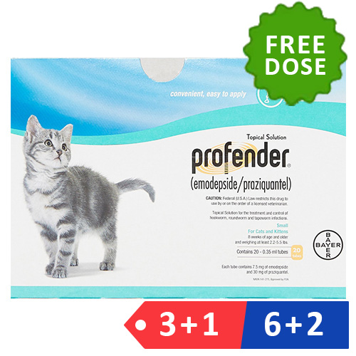 

Profender Small Cats & Kittens 0.35 Ml 2.2-5.5 Lbs 3 + 1 Dose Free