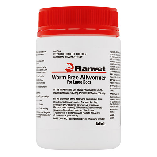 Ranvet Allwormer For Large Dogs 25 Kg (55lbs) 100 Tablet