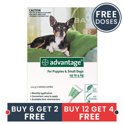

Advantage Small Dogs/ Pups 1-10lbs Green 12 + 4 Doses Free