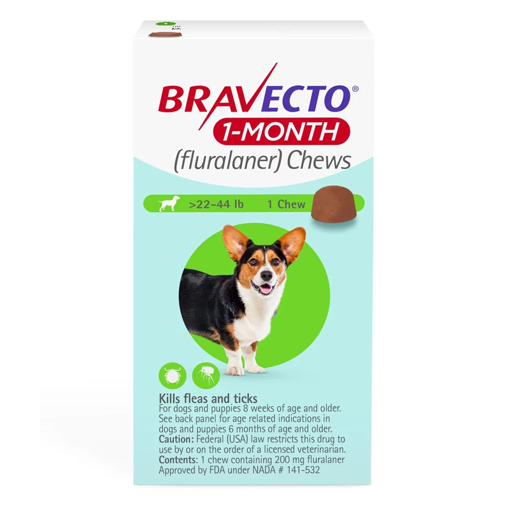 Bravecto 1-Month Chew For Medium Dogs 22 To 44lbs (Green) 1 Chew