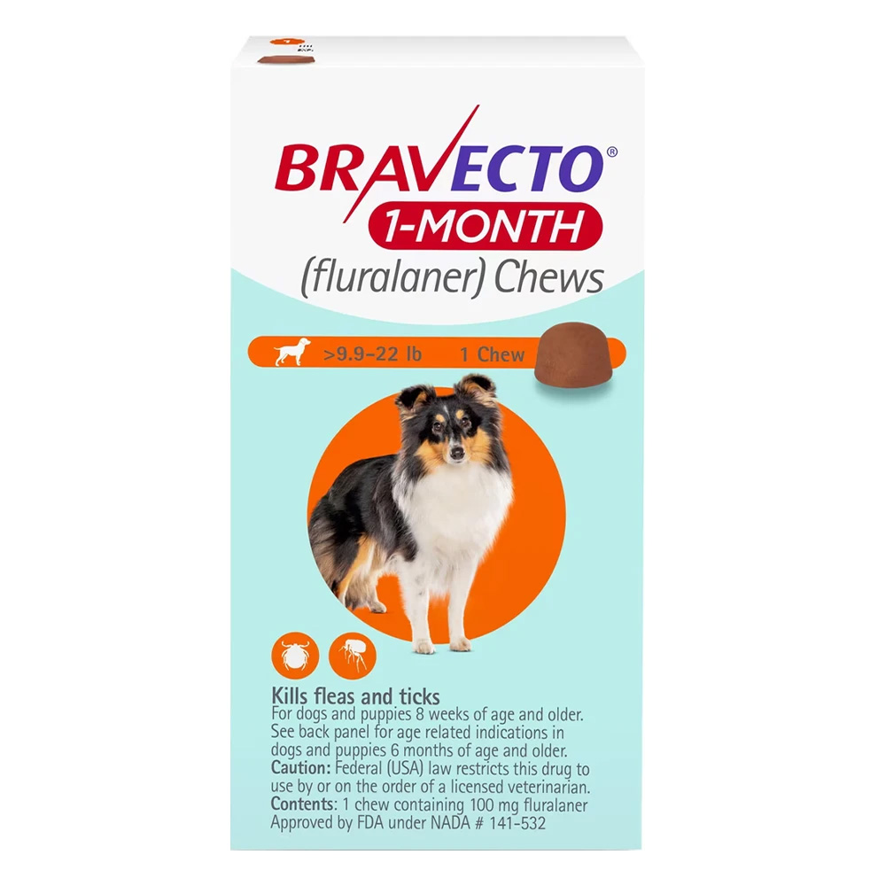 Bravecto 1-Month Chew For Small Dogs 9.9 To 22lbs (Orange) 1 Chew