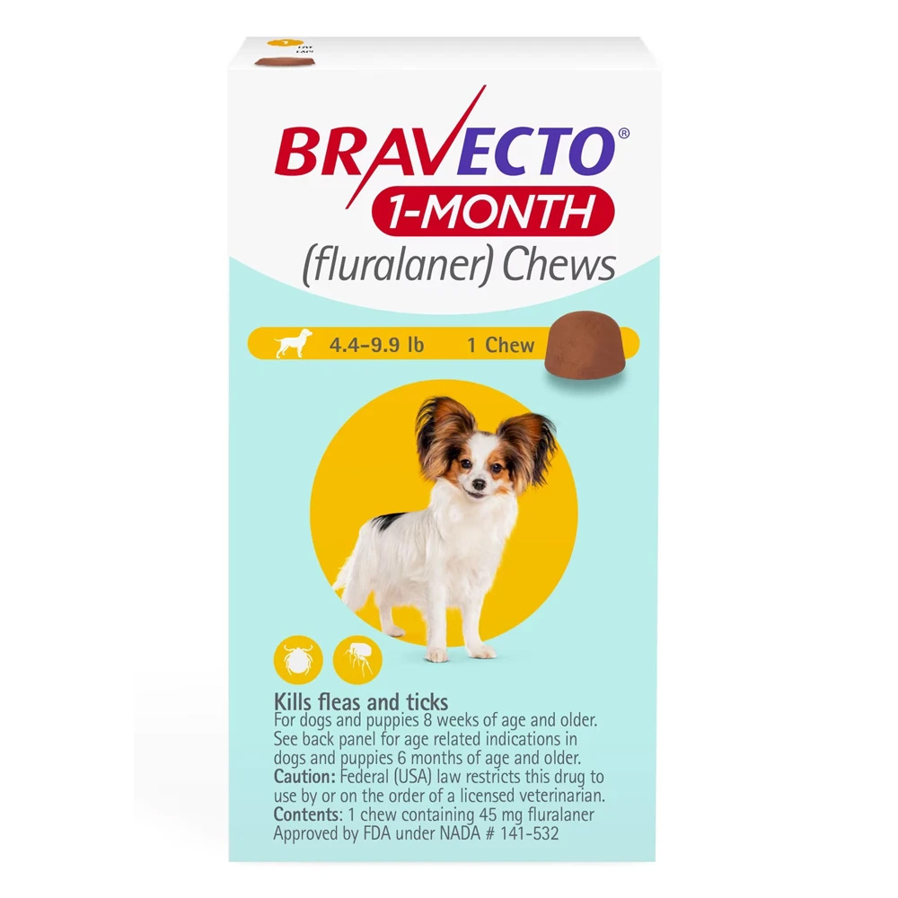 Bravecto 1-Month Chew For Toy Dogs 4.4 To 9.9lbs (Yellow) 1 Chew