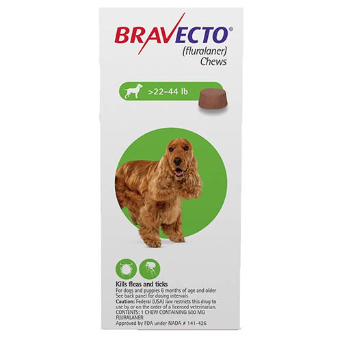 Bravecto For Medium Dogs 22- 44 Lbs Green 2 Chews