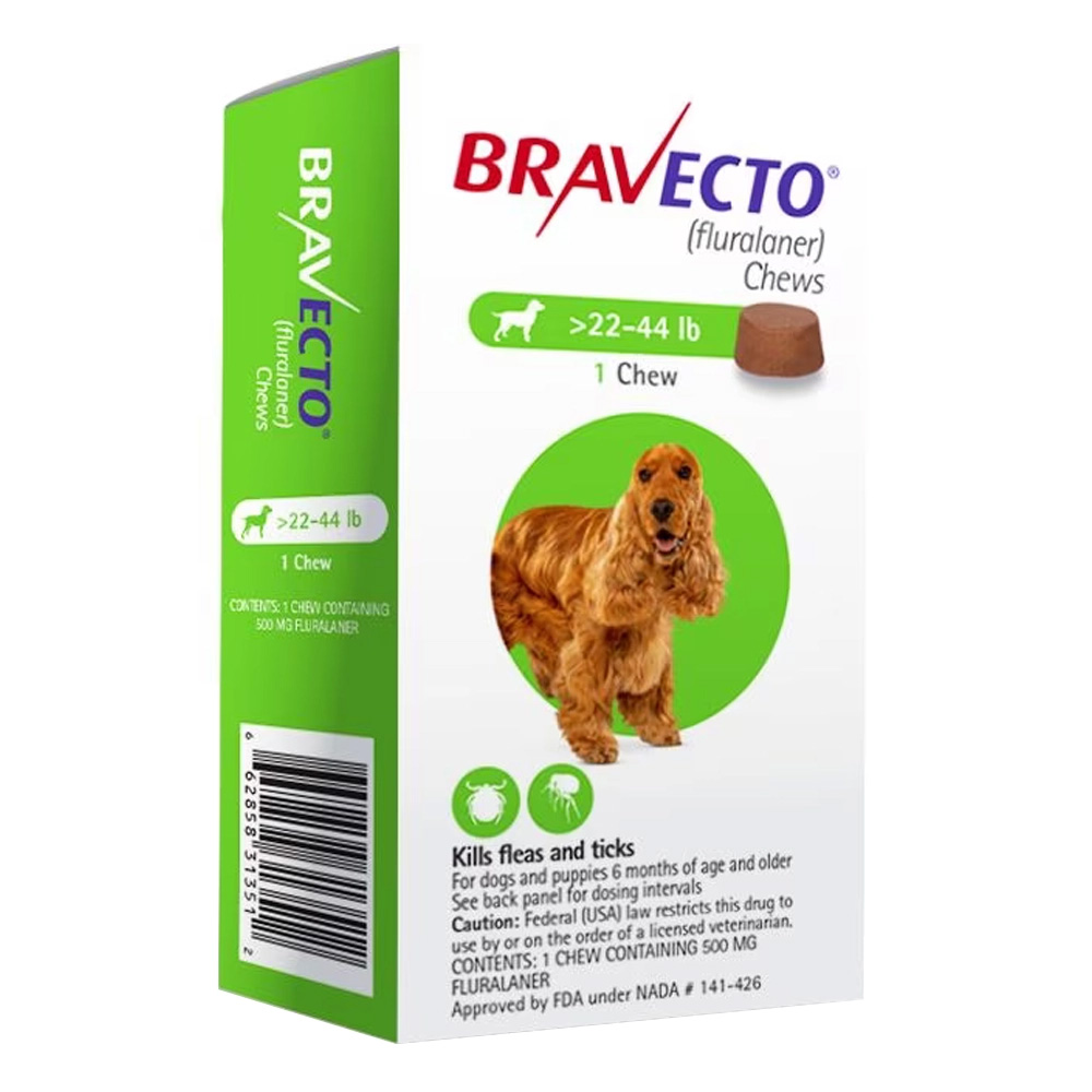 Bravecto For Medium Dogs 22- 44 Lbs (Green) 3 Chews