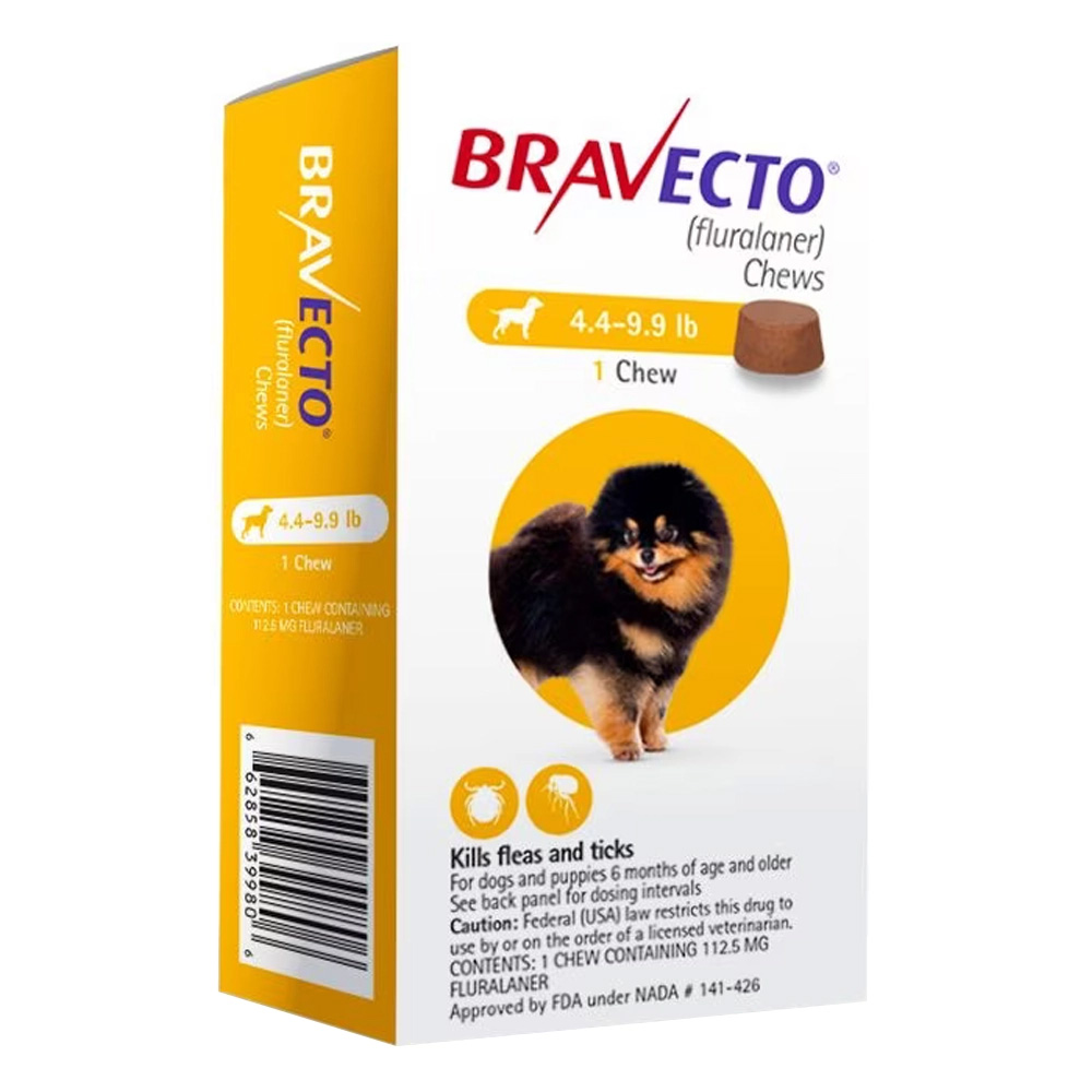 Bravecto For Toy Dogs 4.4 To 9.9 Lbs (Yellow) 3 Chews