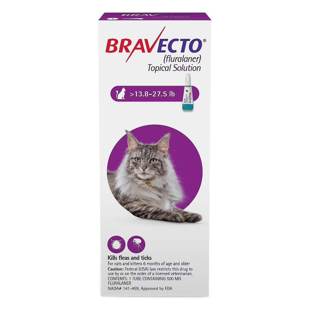 Bravecto Spot On For Large Cats 13.8 Lbs - 27.5 Lbs (Purple) 500 Mg 2 Pack