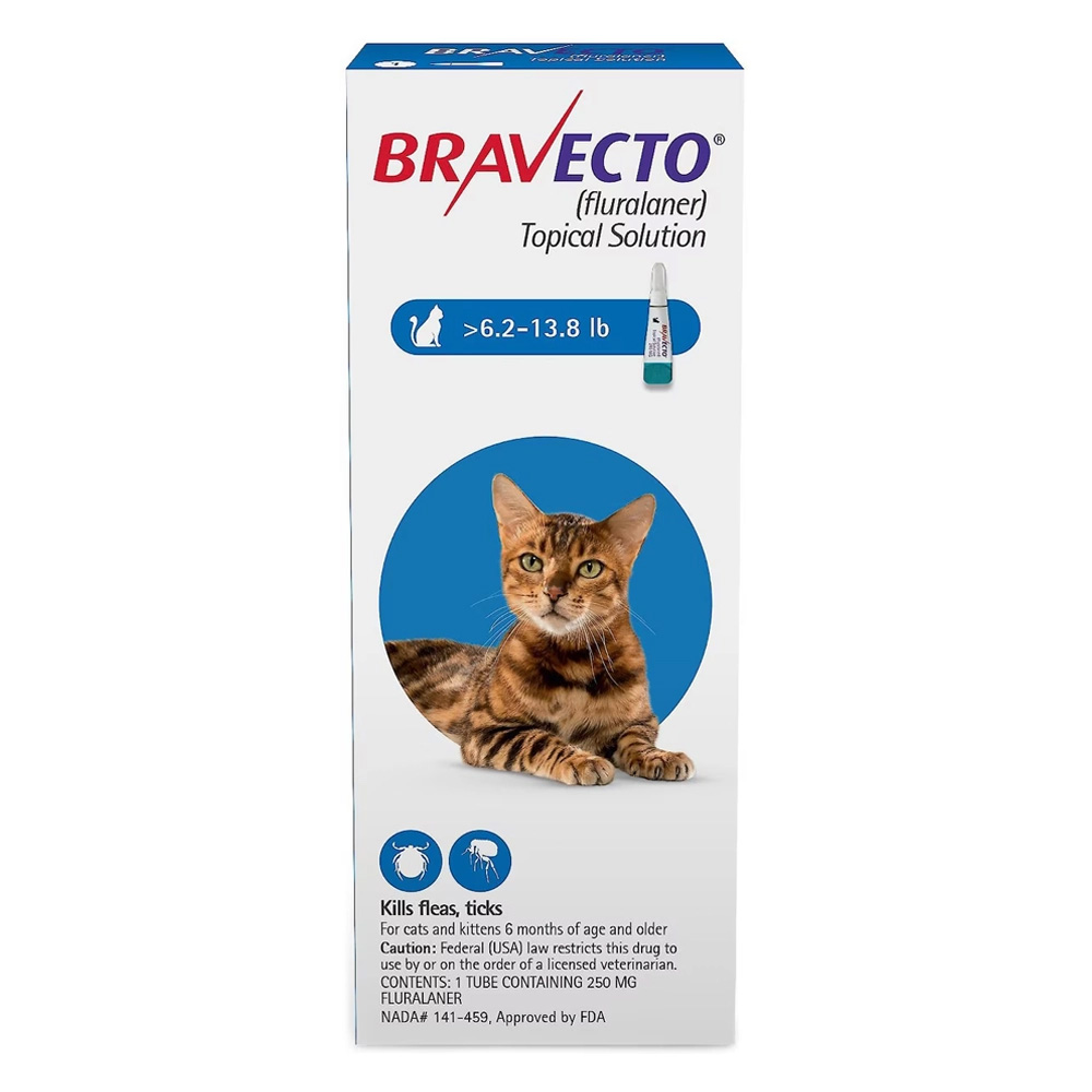Bravecto Spot On For Medium Cats 6.2 Lbs - 13.8 Lbs (Blue) 250 Mg 2 Pack