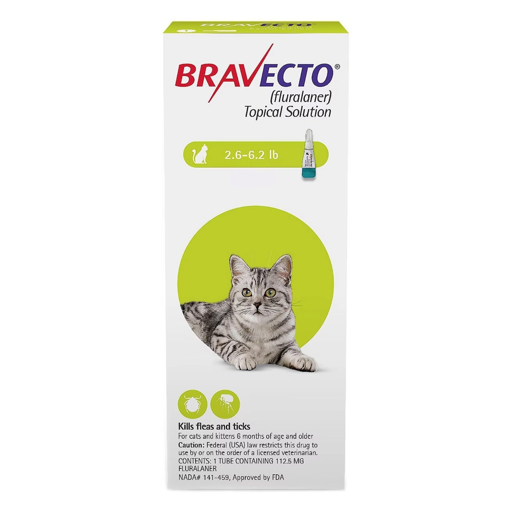 Bravecto Spot On For Small Cats 2.6 Lbs - 6.2 Lbs (Green) 112.5 Mg 2 Pack