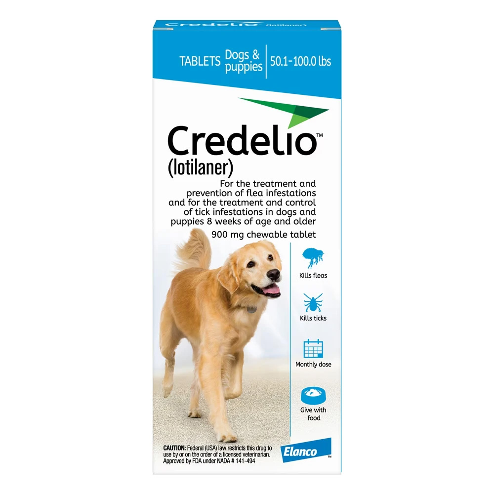 Credelio For Dogs 50 To 100 Lbs (900mg) Blue 6 Doses