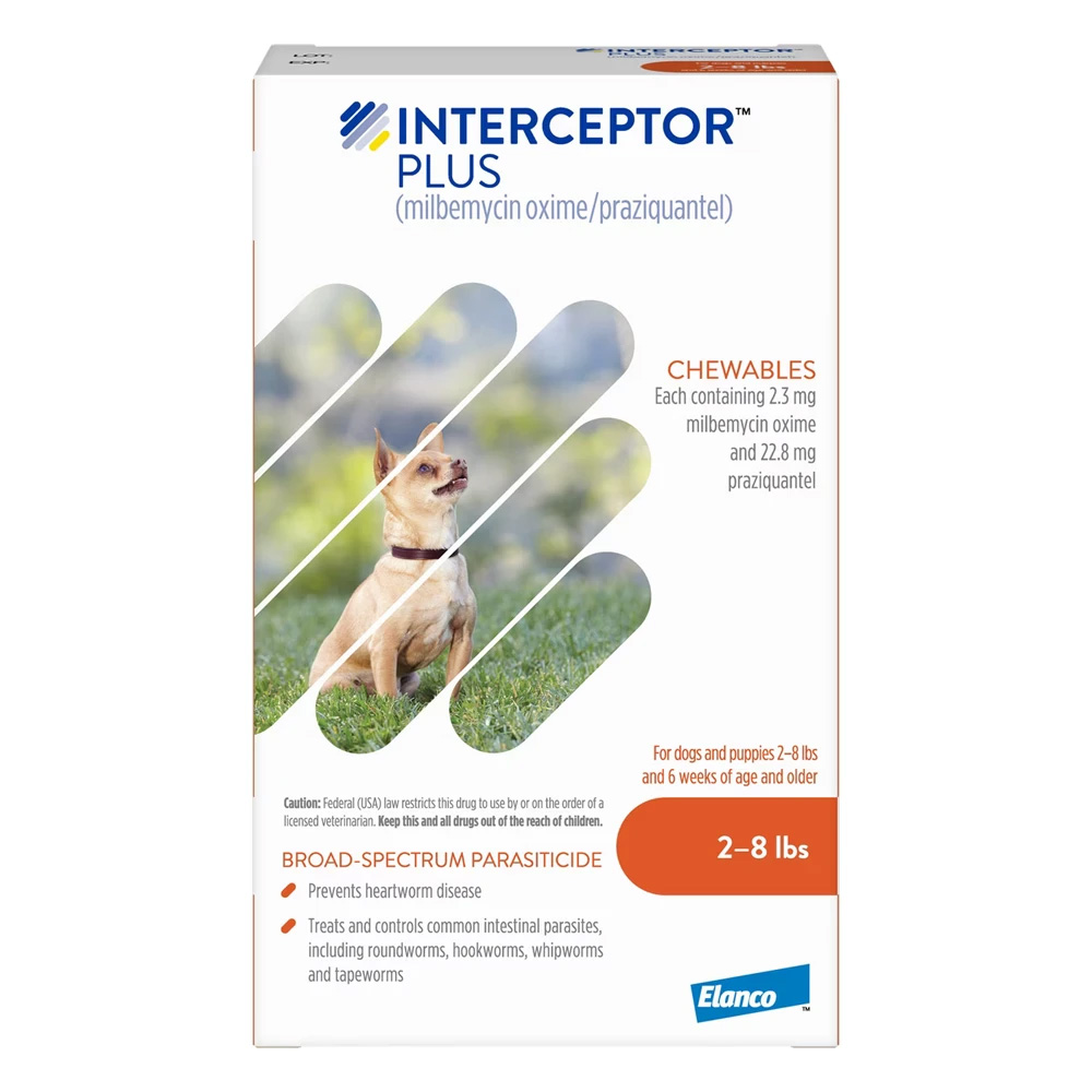 Interceptor Plus Chew (Interceptor Spectrum) For Dogs 2-8lbs (Orange) 12 Chews