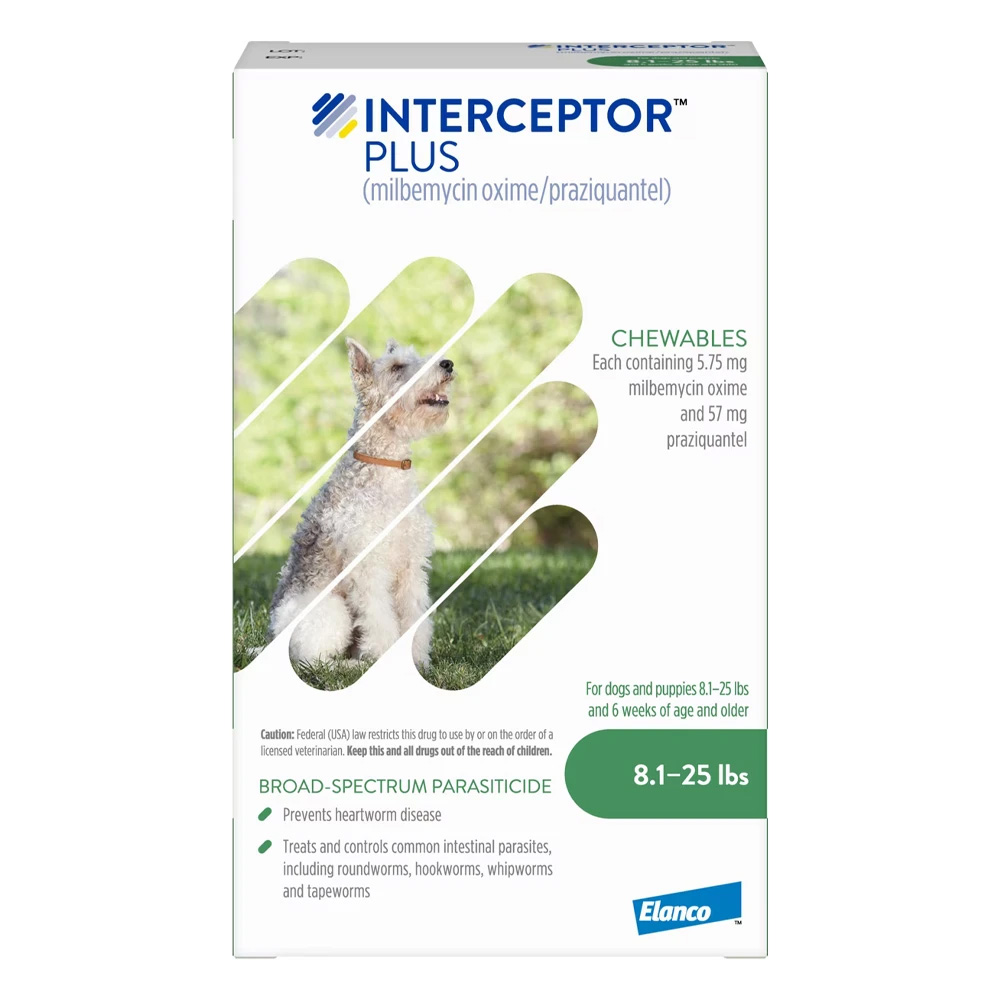 Interceptor Plus Chew (Interceptor Spectrum) For Dogs 8.1 - 25lbs (Green) 3 Chews