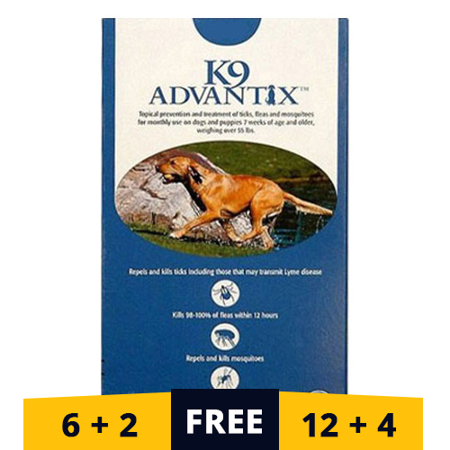 K9 Advantix Extra Large Dogs Over 55 Lbs (Blue) 6 Doses + 2 Free