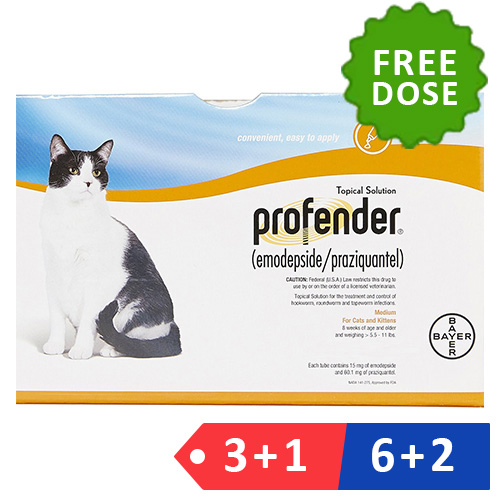

Profender Medium Cats 0.70 Ml 5.5-11 Lbs 3 + 1 Dose Free