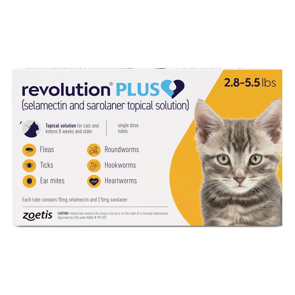 Revolution Plus For Kittens And Small Cats 2.8-5.5lbs (1.25-2.5kg) Yellow 6 Pack