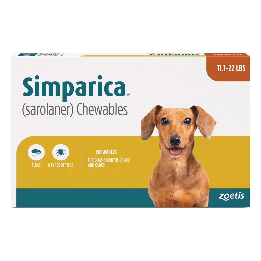 Simparica Oral Flea & Tick Preventive For Dogs 11.1-22 Lbs (Caramel) 3 Doses