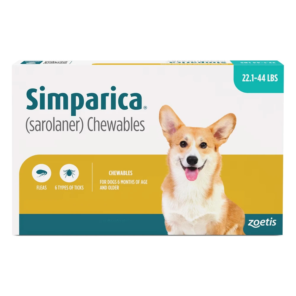 Simparica Oral Flea & Tick Preventive For Dogs 22.1-44 Lbs (Blue) 6 Doses