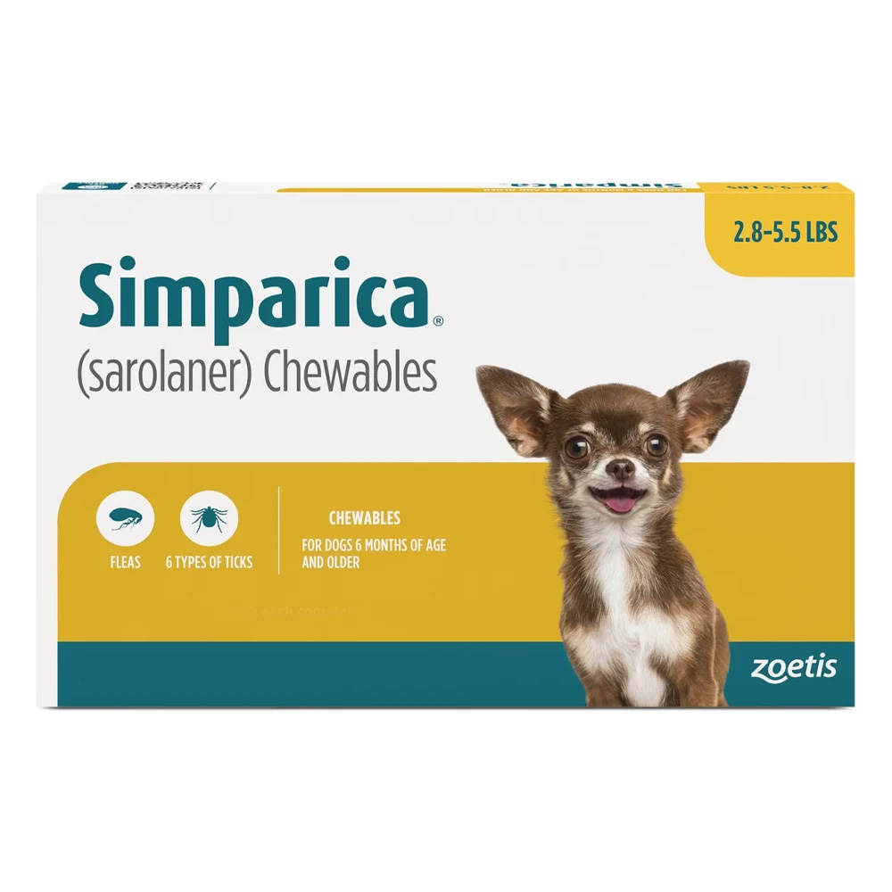 Simparica Oral Flea & Tick Preventive For Dogs 2.8-5.5 Lbs (Yellow) 6 Doses