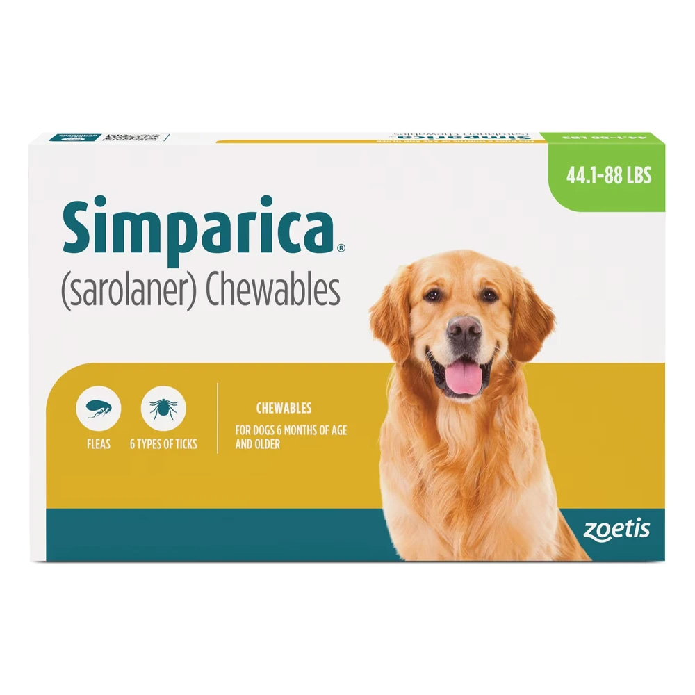 Simparica Oral Flea & Tick Preventive For Dogs 44.1-88 Lbs (Green) 3 Doses
