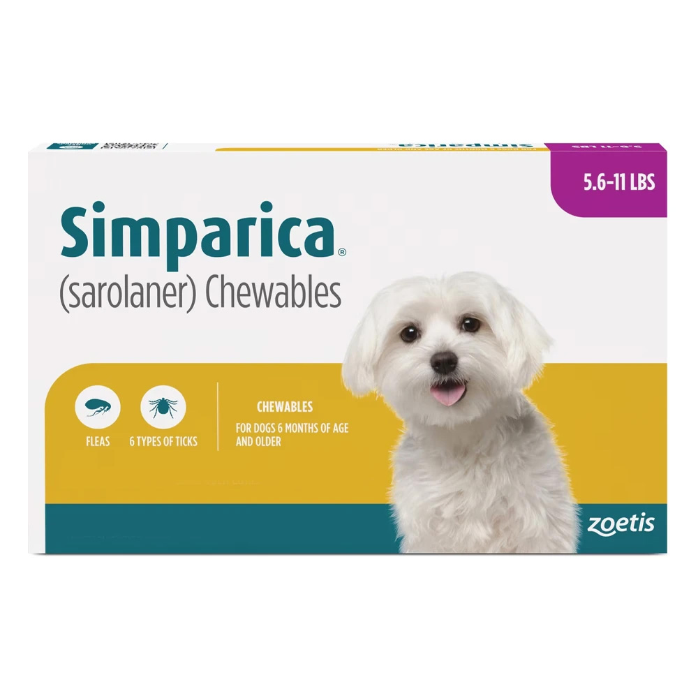 Simparica Oral Flea & Tick Preventive For Dogs 5.6-11 Lbs (Purple) 3 Doses