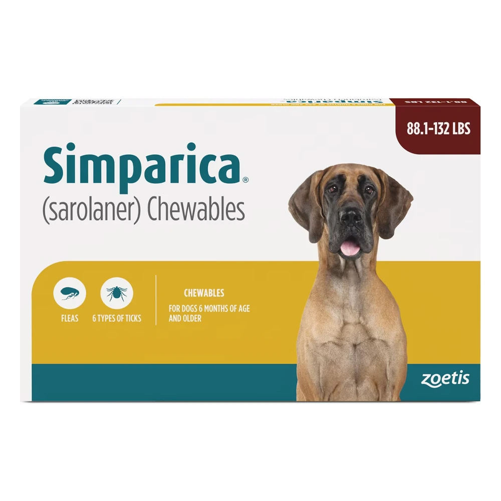 Simparica Oral Flea & Tick Preventive For Dogs Above 88 Lbs (Brown) 6 Doses