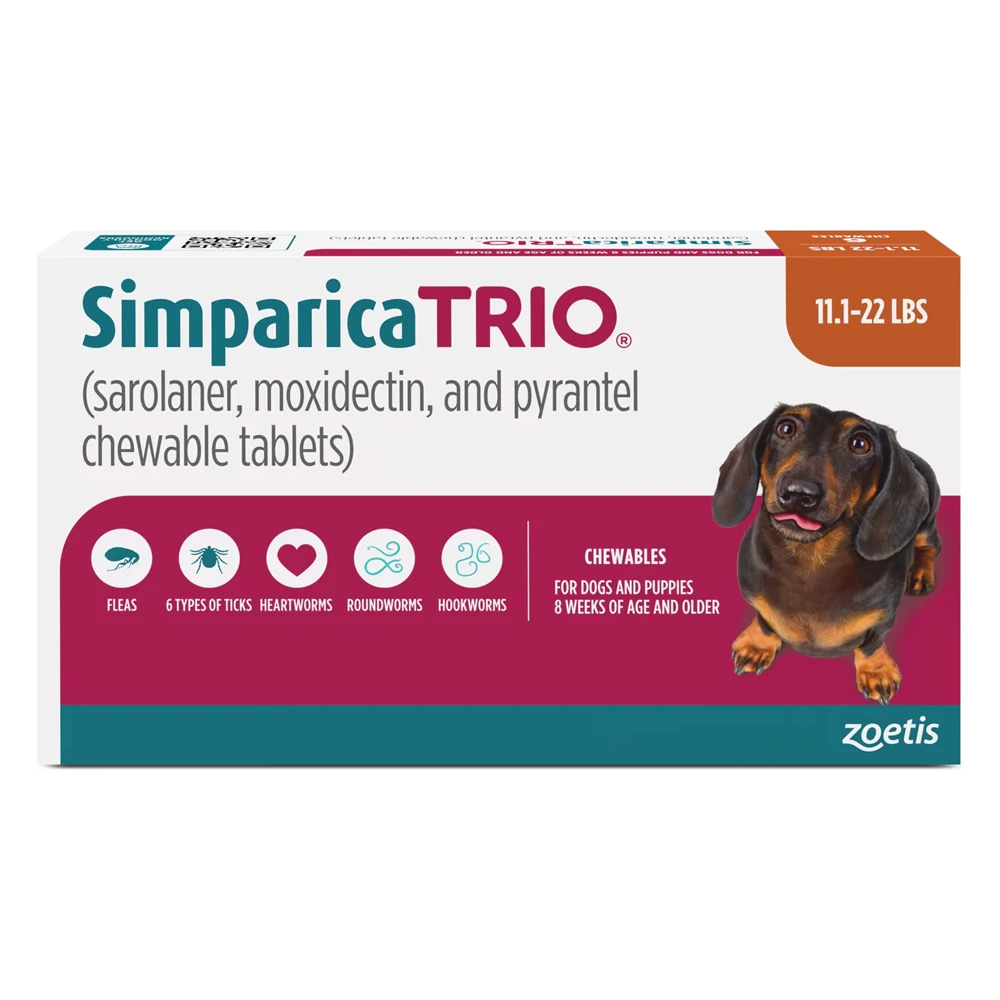 Simparica Trio For Dogs 11.1-22 Lbs (Caramel) 6 Doses