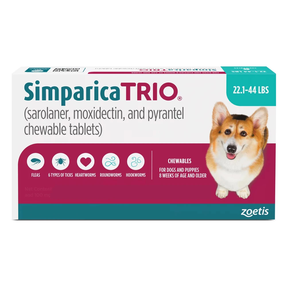 Simparica Trio For Dogs 22.1-44 Lbs (Blue) 6 Doses
