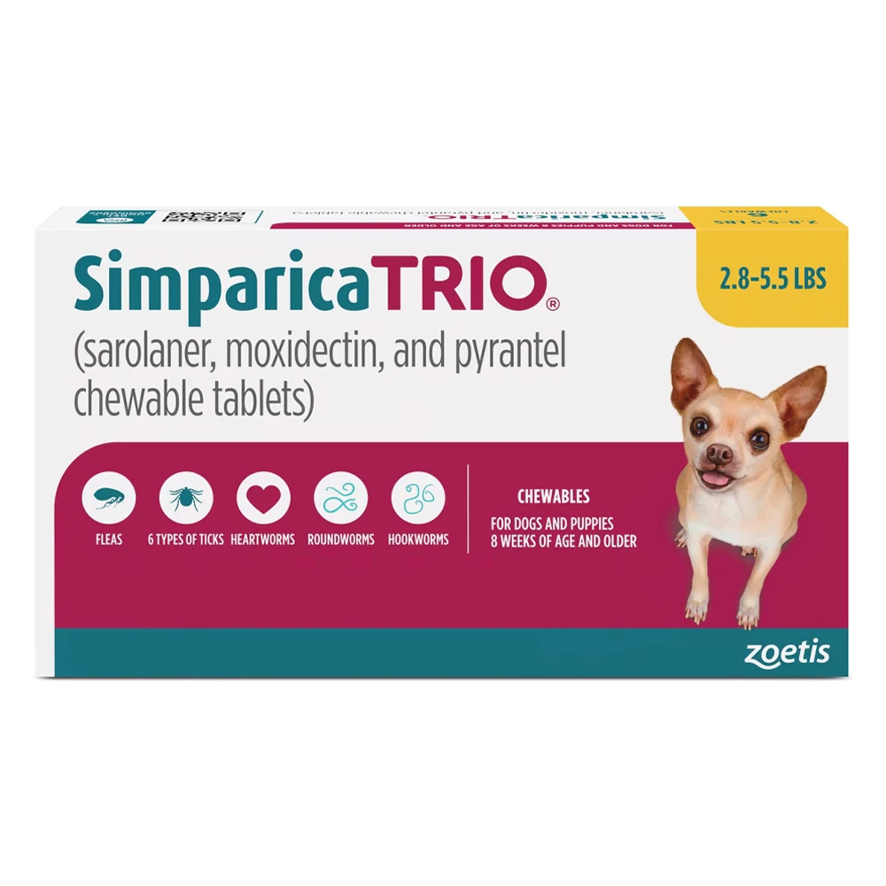 Simparica Trio For Dogs 2.8-5.5 Lbs (Yellow) 6 Doses