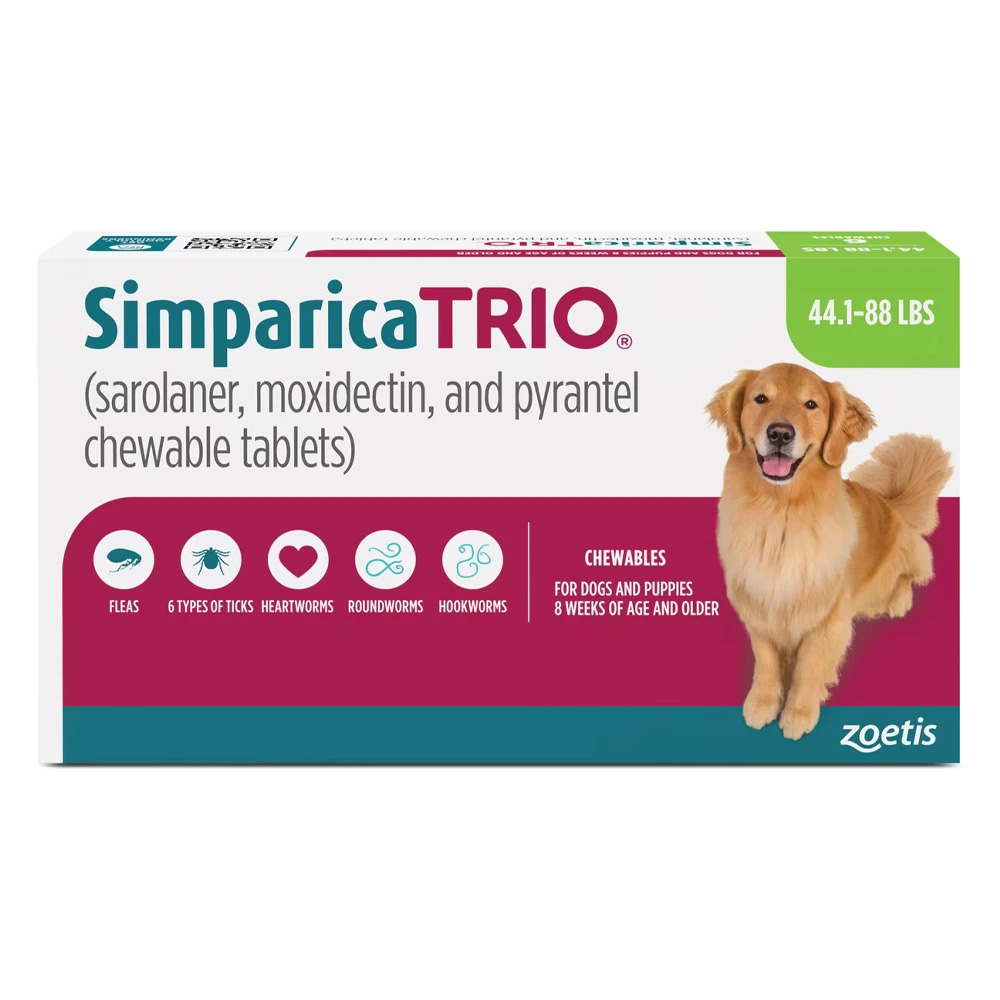 Simparica Trio For Dogs 44.1-88 Lbs (Green) 12 Doses