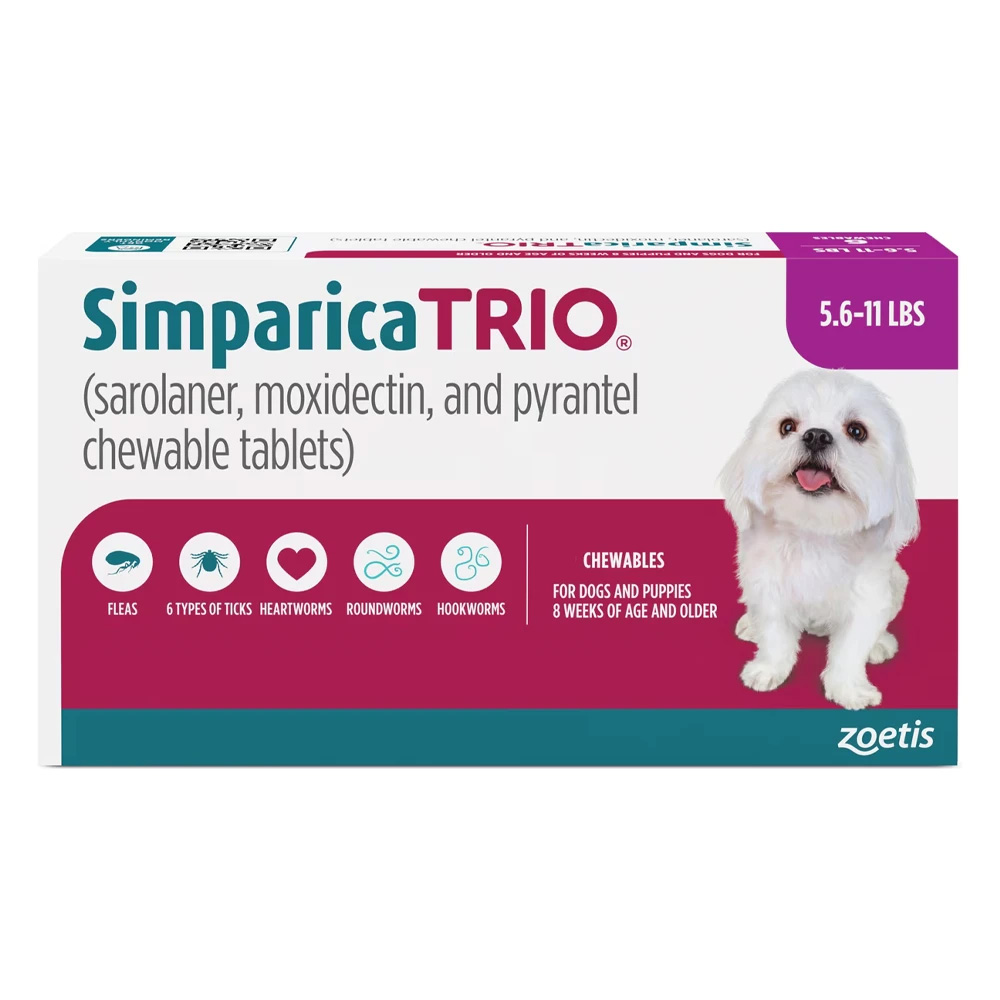 Simparica Trio For Dogs 5.6-11 Lbs (Purple) 12 Doses